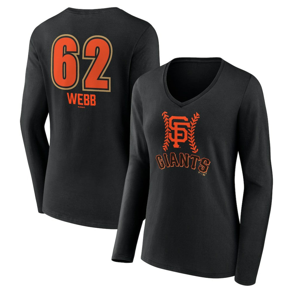 Logan Webb San Francisco Giants Women's Name & Number Fastball V-Neck Long Sleeve T-Shirt Black
