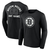 Boston Bruins Personalized Name & Number Monochrome Long Sleeve T-Shirt Black