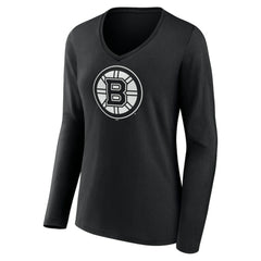 Boston Bruins Women's Personalized Name & Number Monochrome Long Sleeve V-Neck T-Shirt Black