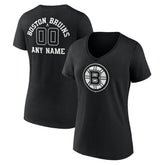 Boston Bruins Women's Personalized Name & Number Monochrome V-Neck T-Shirt Black