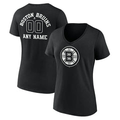 Boston Bruins Women's Personalized Name & Number Monochrome V-Neck T-Shirt Black
