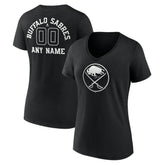 Buffalo Sabres Women's Personalized Name & Number Monochrome V-Neck T-Shirt Black