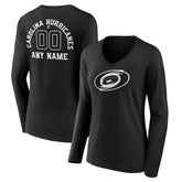 Carolina Hurricanes Women's Personalized Name & Number Monochrome Long Sleeve V-Neck T-Shirt Black