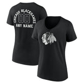 Chicago Blackhawks Women's Personalized Name & Number Monochrome V-Neck T-Shirt Black