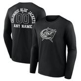 Columbus Blue Jackets Personalized Name & Number Monochrome Long Sleeve T-Shirt Black