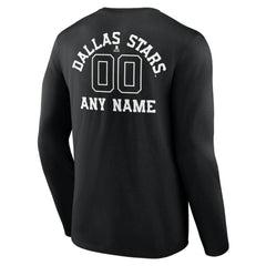 Dallas Stars Personalized Name & Number Monochrome Long Sleeve T-Shirt Black