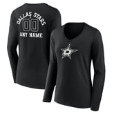 Dallas Stars Women's Personalized Name & Number Monochrome Long Sleeve V-Neck T-Shirt Black