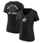 Dallas Stars Women's Personalized Name & Number Monochrome V-Neck T-Shirt Black
