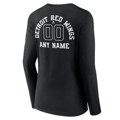 Detroit Red Wings Women's Personalized Name & Number Monochrome Long Sleeve V-Neck T-Shirt Black