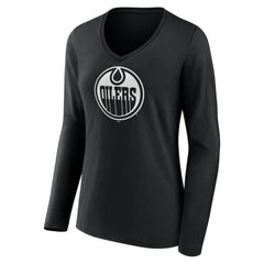 Edmonton Oilers Women's Personalized Name & Number Monochrome Long Sleeve V-Neck T-Shirt Black