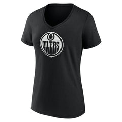 Edmonton Oilers Women's Personalized Name & Number Monochrome V-Neck T-Shirt Black