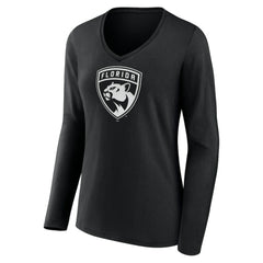 Florida Panthers Women's Personalized Name & Number Monochrome Long Sleeve V-Neck T-Shirt Black