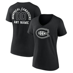 Montreal Canadiens Women's Personalized Name & Number Monochrome V-Neck T-Shirt Black