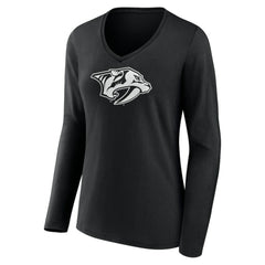 Nashville Predators Women's Personalized Name & Number Monochrome Long Sleeve V-Neck T-Shirt Black