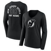 New Jersey Devils Women's Personalized Name & Number Monochrome Long Sleeve V-Neck T-Shirt Black