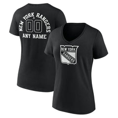 New York Rangers Women's Personalized Name & Number Monochrome V-Neck T-Shirt Black