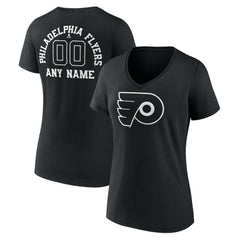 Philadelphia Flyers Women's Personalized Name & Number Monochrome V-Neck T-Shirt Black