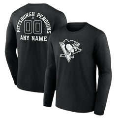 Pittsburgh Penguins Personalized Name & Number Monochrome Long Sleeve T-Shirt Black