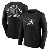 San Jose Sharks Personalized Name & Number Monochrome Long Sleeve T-Shirt Black