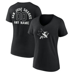 San Jose Sharks Women's Personalized Name & Number Monochrome V-Neck T-Shirt Black