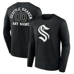 Seattle Kraken Personalized Name & Number Monochrome Long Sleeve T-Shirt Black