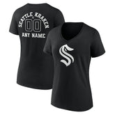 Seattle Kraken Women's Personalized Name & Number Monochrome V-Neck T-Shirt Black