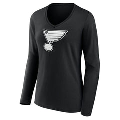 St. Louis Blues Women's Personalized Name & Number Monochrome Long Sleeve V-Neck T-Shirt Black