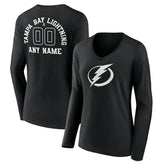 Tampa Bay Lightning Women's Personalized Name & Number Monochrome Long Sleeve V-Neck T-Shirt Black