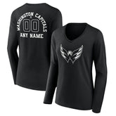Washington Capitals Women's Personalized Name & Number Monochrome Long Sleeve V-Neck T-Shirt Black