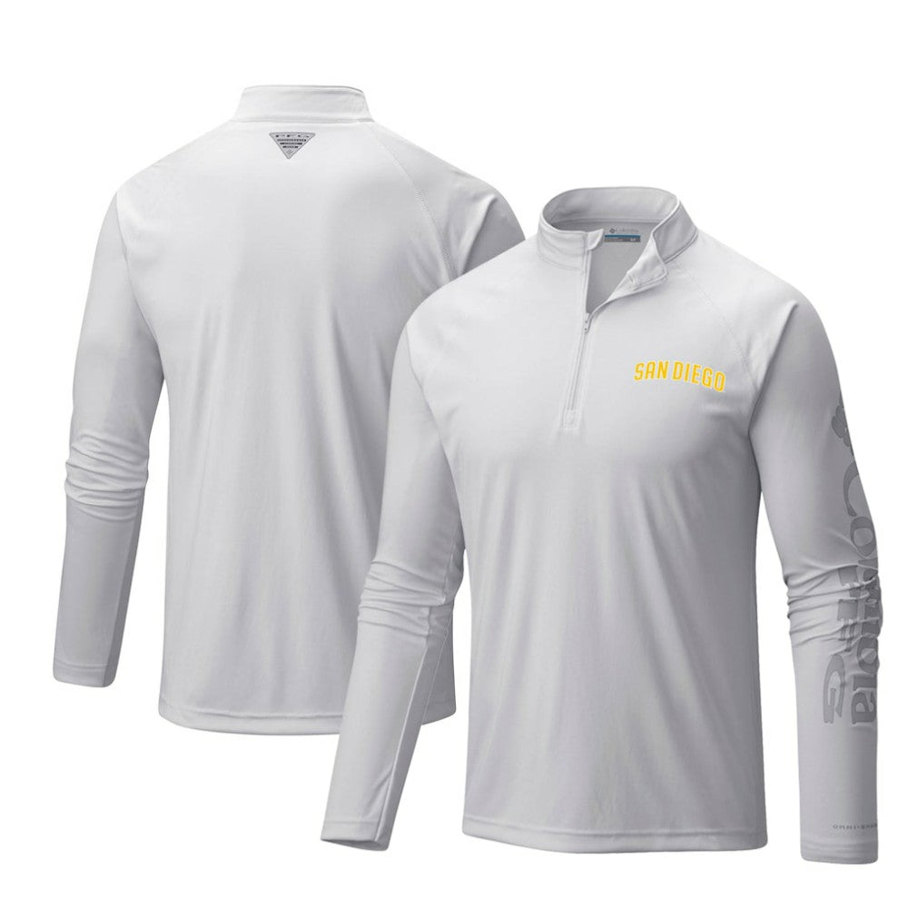 San Diego Padres Terminal Tackle Omni-Shade Raglan Quarter-Zip Pullover Top White | Columbia