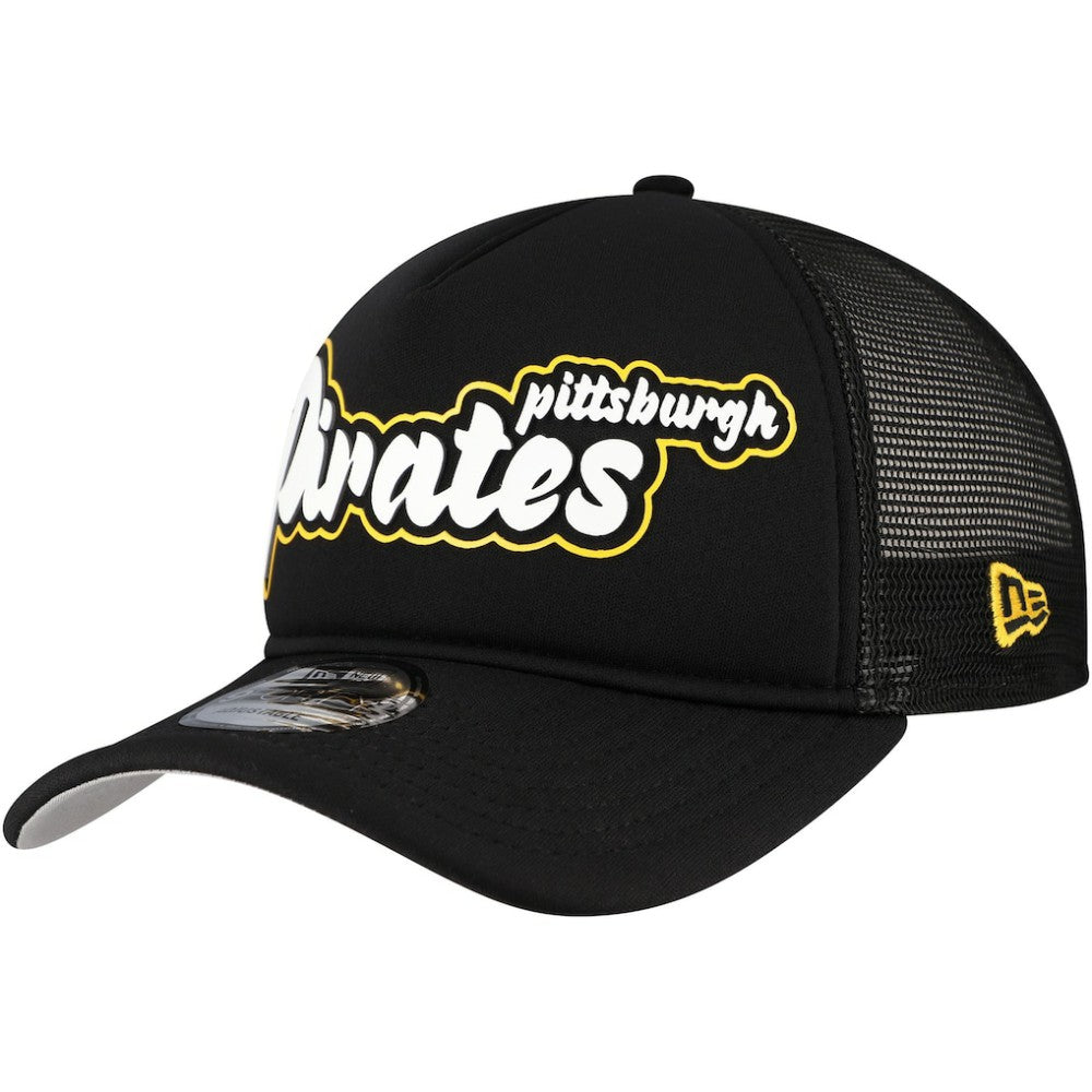 Pittsburgh Pirates Retro Bold A-Frame Trucker 9FORTY Adjustable Hat Black | New Era