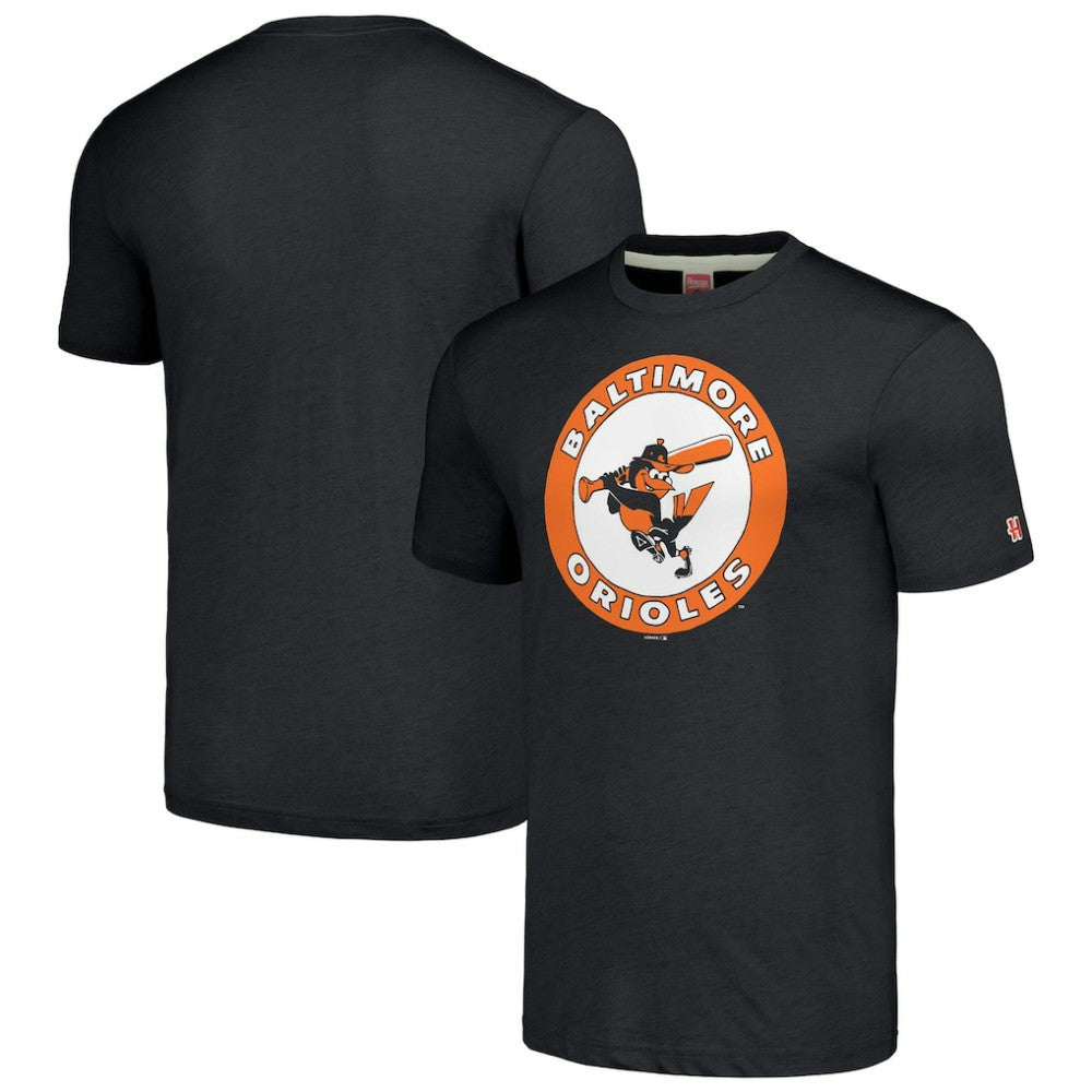 Baltimore Orioles Homage Cooperstown Collection Hand-Drawn Logo Tri-Blend T-Shirt Charcoal
