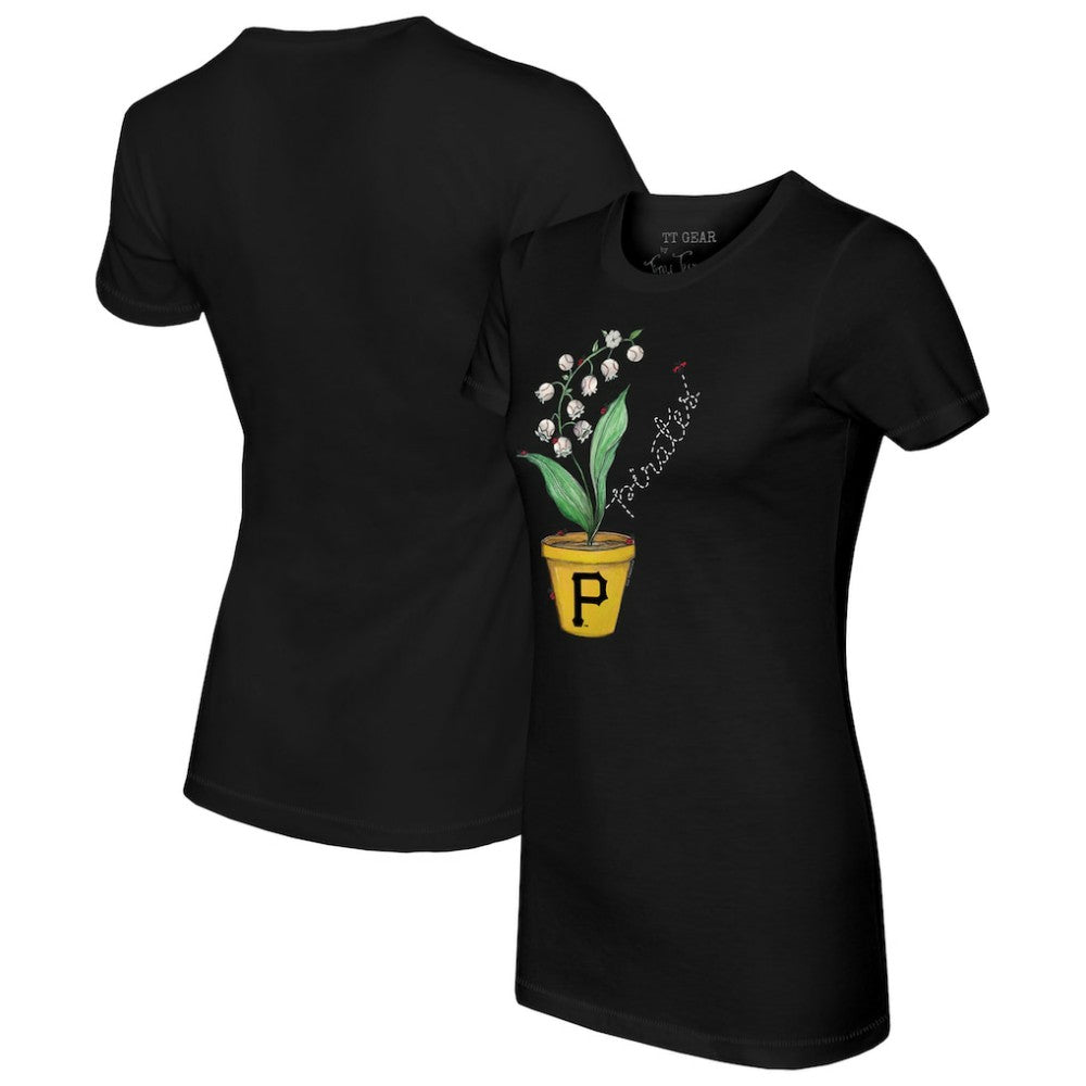 Pittsburgh Pirates Tiny Turnip Women's Lilies and Ladybugs T-Shirt Black