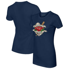 Houston Astros Tiny Turnip Women's American Traditional Rose T-Shirt Navy