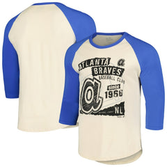 Atlanta Braves Majestic Threads Raglan 3/4-Sleeve T-Shirt Cream/Royal