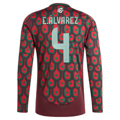 Edson Alvarez Mexico National Team 2024 Home Replica Player Long Sleeve Jersey Burgundy - Adidas