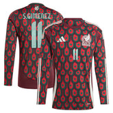 Santiago Giménez Mexico National Team 2024 Home Replica Player Long Sleeve Jersey Burgundy - Adidas