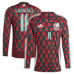 Santiago Giménez Mexico National Team 2024 Home Replica Player Long Sleeve Jersey Burgundy - Adidas