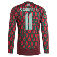 Santiago Giménez Mexico National Team 2024 Home Replica Player Long Sleeve Jersey Burgundy - Adidas