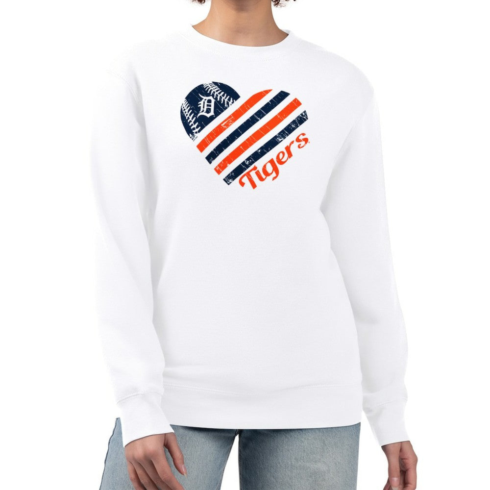 Detroit Tigers G-III 4Her by Carl Banks Women's Heart Logo Fleece Pullover Sweatshirt White
