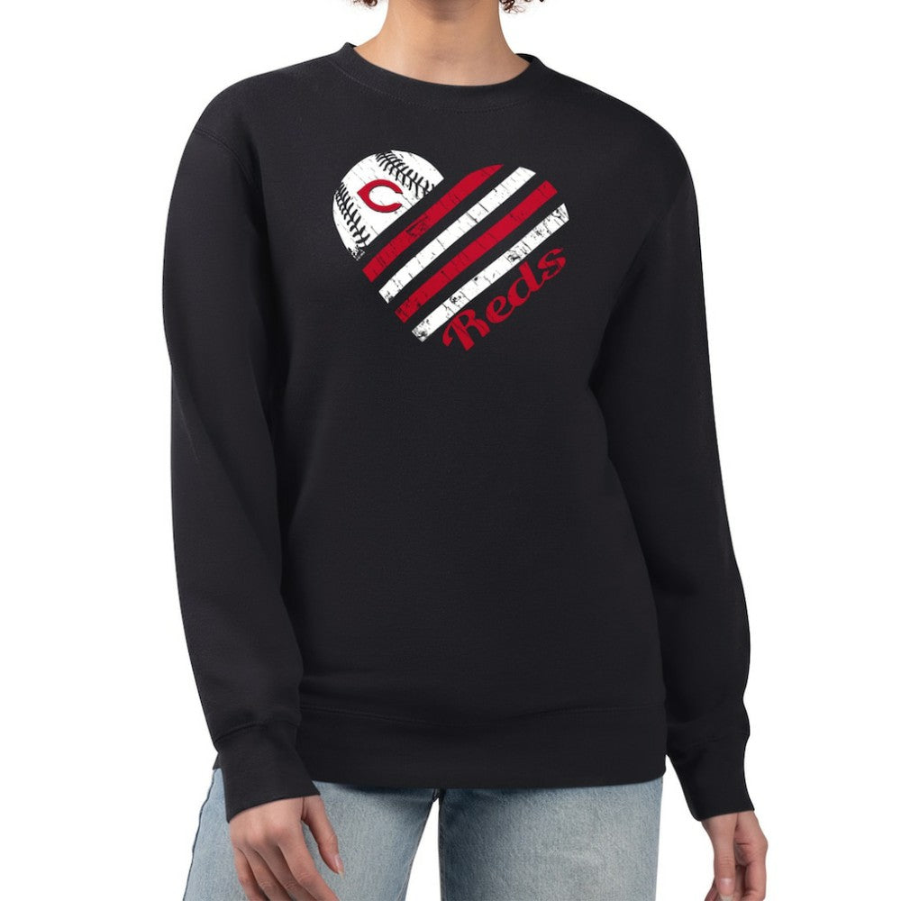 Cincinnati Reds G-III 4Her by Carl Banks Women's Heart Logo Fleece Pullover Sweatshirt Black