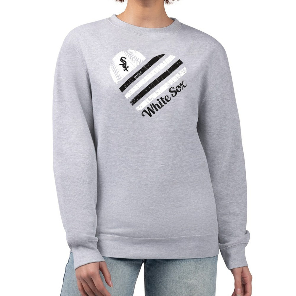 Chicago White Sox G-III 4Her by Carl Banks Women's Heart Logo Fleece Pullover Sweatshirt Heather Gray
