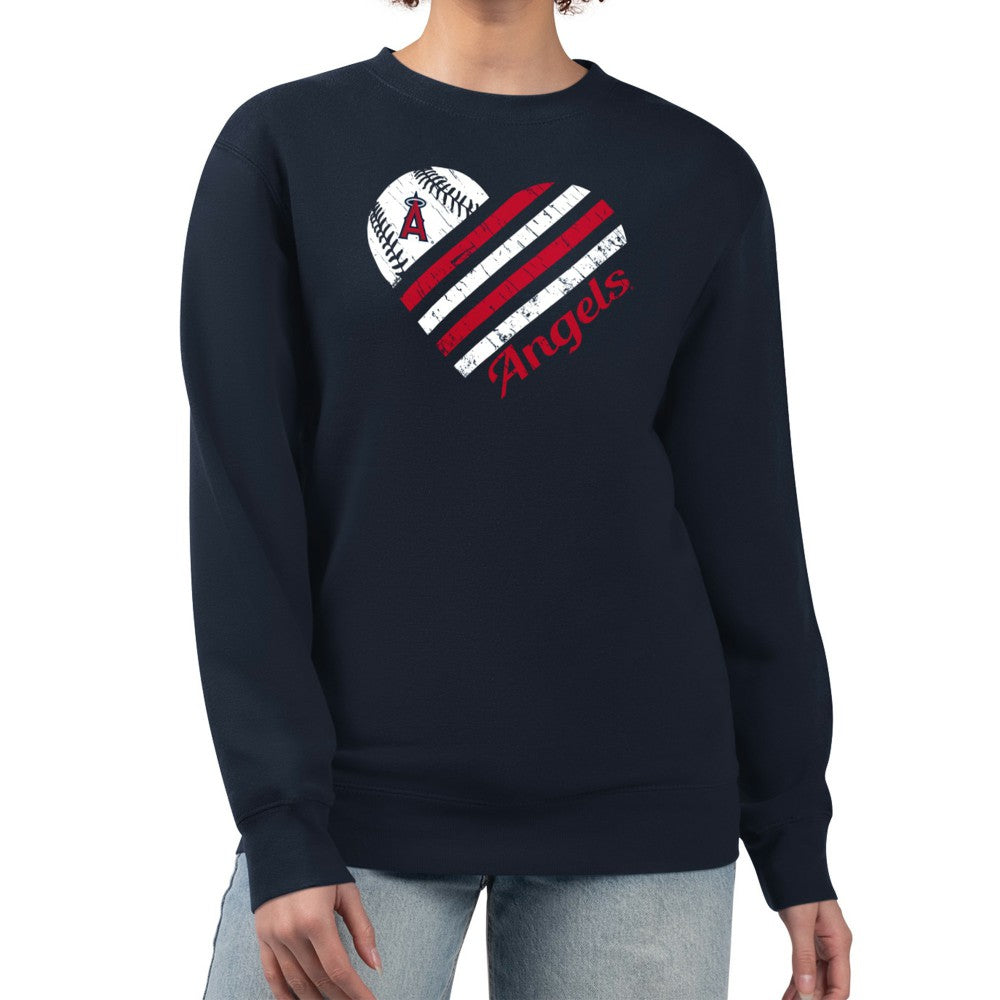 Los Angeles Angels G-III 4Her by Carl Banks Women's Heart Logo Fleece Pullover Sweatshirt Navy