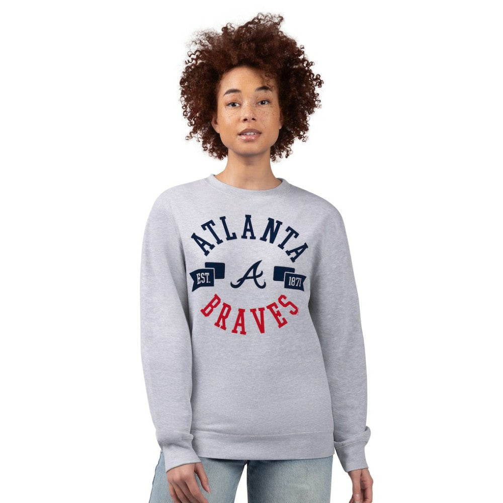 Atlanta Braves G-III 4Her by Carl Banks Women's Team Logo Fleece Pullover Sweatshirt Heather Gray