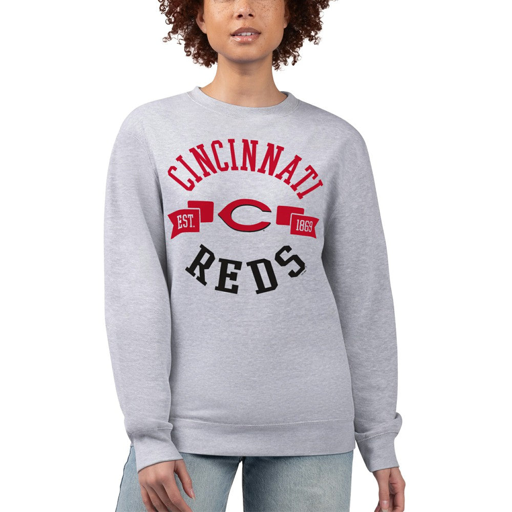Cincinnati Reds G-III 4Her by Carl Banks Women's Team Logo Fleece Pullover Sweatshirt Heather Gray
