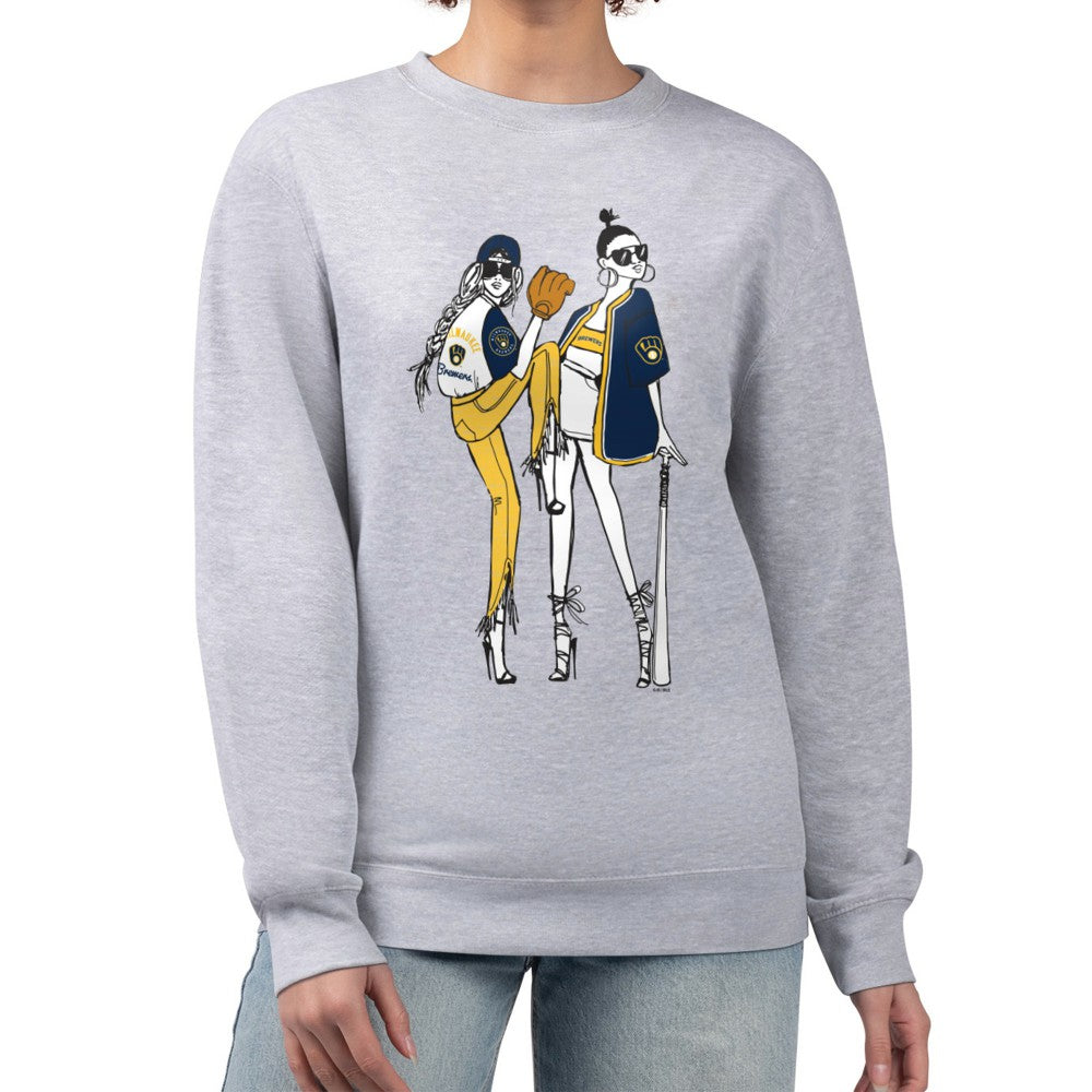 Milwaukee Brewers G-III 4Her by Carl Banks Women's Baseball Girls Fleece Pullover Sweatshirt Heather Gray