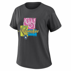 Milwaukee Brewers WEAR by Erin Andrews Women's Domestic Box Color Boyfriend T-Shirt Charcoal
