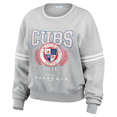 Chicago Cubs WEAR by Erin Andrews Women's Domestic Crest Pullover Sweatshirt Heather Gray
