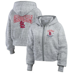 St. Louis Cardinals WEAR by Erin Andrews Women's Speckled Fleece Cropped Full-Zip Hoodie Heather Gray