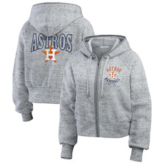 Houston Astros WEAR by Erin Andrews Women's Speckled Fleece Cropped Full-Zip Hoodie Heather Gray